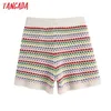 Tangada kvinnor mode regnbåge randig jacquard shorts kvinnlig chic hög midja stickad slim pantalone cortos be244 210609
