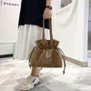 Evening Bags Fashion Bucket Drawstring Shoulder For Women Canvas Vintage Weekender Ladies Purses And Handbags Letter Female Tote 2021