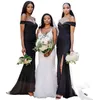 Black Mermaid Country Druhna Dresses Simple Off Ramię Vestidos De Dama De Honor Side Split Długie Prom Party Suknie