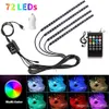 Auto interieur licht 4 stks 8 kleur 72 led multicolor muziek led strip lichten auto sfeer lichten, led strip voor autogeluid actieve functie