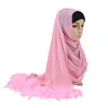 Plain Chiffon Hijab Women Scarves Handmade Feather Fashion Shawl Headwear Wrap Head Foulard Scarf