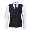 Men's Vests Suit Vest Gray Double Breasted Two Pockets Retro Waistcoat Groom Costumes For Groomsmen Wedding Dress Male 2022 Stra22