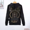 PLEIN BEAR Brand Warm Thick Sweatshirt Hip-Hop Loose Characteristic Personality Skull Pullover Rhinestone Luxury Men's Hoodie 81442