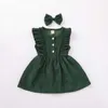0-5years Toddler Bebek Kız Moda Kapalı Omuz Elbise Katı Kolsuz Elbise Kafa Firkete 2 adet 4 Renkler Q0716