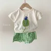 Lovely Fruit Baby Boy Girls Summer Cotton Outfit 2pcs Clothing Toddler Plaid Shorts and White Tops Funcy Clothes Set 210529