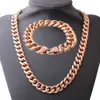 Charming 316L Stainless Steel Rose Gold Cuban Curb Link Chain Men039s Unisex039s Necklace 236quot Bracelet 866quot Se4033832