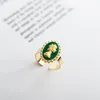 Anéis de casamento simples de aço inoxidável ouro aberto turquesa em relevo esmalte para mulheres ajustáveis ​​anel moda jóias presente 2021