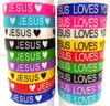 50pcs silicone Bracelets JESUS LOVES YOU rubber Wristbands Men Women Religious Cuff Children Jesus Jewelry Whole