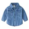 Spring Autumn 2 3-6 8 10 12 Years Children Tops Clothing Turndown Collar Long Sleeve Pocket Baby Kids Denim Shirts For Boys 210701