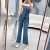 Misschien u vrouwen strapless mouwloze volledige lengte blauwe denim jumpsuit roeping vakantie strand sexy pocket J0084 210529