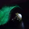 Dreamcarnival1989 Blossoming Flower Rings for Women Promise Wedding Unique Green Zircon White Pearl Elegant Wife Gift WA11719 211217