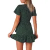 Casual Dresses Women's Summer Ladies Dot Print Short-sleeved V-neck Butterfly Lace-up Wrap Dress Elegant Ruffle Beach Mini