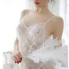 Women's Sleepwear See Through Lace Ightgowns Backless Lingerie Sleep Wear White Red Sexy Night Dress Womens Clothing Femme Homewear
