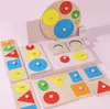 Trä montessori styrelse leksaker geometrisk form sortering matte montessori pussel färgglada förskola lärande pedagogiskt spel baby leksak