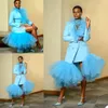 Blue Mother Of The Birde Suits Unique Design Dress Blazer Evening Party Prom Wedding Tulle Tuxedos Wear Outfits