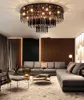 Contemporânea Luxo Redondo Crystal Chandelier Iluminação de luzes de teto Black Chandeliers Lâmpadas LED teto lâmpada para sala de estar quarto