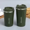 Bouteilles d'eau Tasse à café de voyage en acier inoxydable mat avec couvercle à rabat en silicone à une main, gobelet anti-fuite, flacons thermo, tasses sous vide, voiture de bureau ZWL712