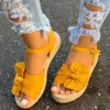 BRKWLYZ 2021 Femmes Sandales décontractées Chaussures d'été Chanvre Appartements Plate-forme Dames Bowknot Boucle Sangle Mode Femme Nouveau Peep Toe Femelle Y0608