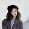 Hat winter women's fashion Beret cap Girl's Vintage Artist Painter Hat Winter Autumn Embroidery K Wool hat cap adjustable