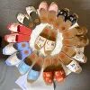 Moda-Slide Sandal Kadın Sandalet Odunsu Katır Marka Terlik Fahsion Deisgner Bayan Yazı Kumaş Açık Deri Taban