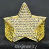 Men039s 3D STAR 14k plaqué or argent plaqué laboratoire diamant Pinky RING Gubic zircone Micro Pave CZ Hip Hop cuivre Ring1156010