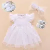 Noworodek Baby Girl Closeress Cotton Princess Baby Chrzci Dress White Baby Dress 1 Year Old Birthday Girl Dress 0 3 6 miesięcy 210315