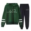 Kvinnor Tracksuits Höst Vårkläder Kvinnliga kostymer 2 stycken Set Hooded Sweatshirts och Black Pants Casual Outfits Kärlek Skriv ut 211126