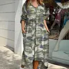 Femmes Élégant Camouflage Imprimer Chemise À Paillettes Maxi Robe Printemps Sexy Col Rabattu Robe De Soirée À Manches Longues Robes Poches 210709