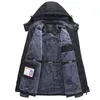 メンズウィンターブラックパーカーコート防風プラスベルベット厚い暖かいフード付きミリタリーユニフォームサイズルーズジャケット211129