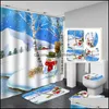 Shower Curtains Bathroom Aessories Bath Home & Garden Merry Christmas Curtain Set Blue Elk With Anti Slip Toilet Mat Rug Carpet Products Dec