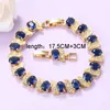 Oorbellen Ketting + Kwaliteit Blauw Zirkoon Goud Kleur Afrikaanse Sieraden Set Voor Vrouwen Trendy Kostuum Clip Bedelarmband En Ring