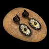 CIZEVA Exquisite Hollow Sunflower Zircon Ladies Earrings Two Tone 925 Silver Dangler Long Earring Black Gold Jewelry