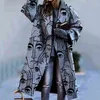 Winter Print Warm Woolen Coat Ladies Fashion Streetwear Jacket Autumn Women Loose Stitching Plaid Long-sleeve Lapel 211228