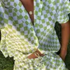 Survêtements pour femmes Y2K 90S Plaid Casual Deux Pièces Ensemble Femmes Single Breasted Shirt Tops Et Shorts Costumes 2022 Summer Outfits Streetwear