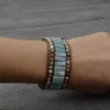 Charm Bracelets Handmade Natural Stone Leather Warp Bracelet Bangle For Women Men Matte Amazonite Strand Cuff Jewelry Gift