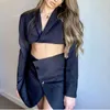 Xeasy Women Blazer Kleding Tweedelige Set Vrouwen Suits met Rok Vrouwelijke Pak Tweed Lange Mouwen Korte Rok Past Blazer 210730