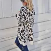 LOGAMI Lange Leopard Strickjacke Damen Ärmel Herbst Winter Pullover Mode Frauen Mantel 210914