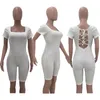 여성용 Jumpsuits Rompers 여성 여름 Bodysuits O-Neck 섹시한 다시 크로스 패션 나이트 클럽 착용 슬림 한 조각 의상