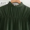 Zevity Women Agaric Lace с твердыми цветными складками платье рубашки офис женский фонарь грудь, повседневный бизнес vestido ds4601 210303