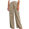 Spodnie dla kobiet Pościel Multi-kieszenie Solid Casual Spodnie Luźne Spodnie Kombinezony Spodnie Pantalones de Mujer Q0801