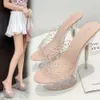 Slippers transparentes de verão slippers s diamante de diamante cristal de cristal salto alto peep toe sapatos sexy plataforma mulheres sapatos sh105 210625