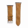 Leather Watch Bands For Apple Watch Strap 7 6 5 4 3 Series iWatch 41mm 45mm 44mm 40mm Classic Brown Flower Soft Wristband Luxury Designer Women Men Bracelet Smart Straps