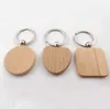 Kreativ Trä Keychain Nyckelkedjor Round Square Rectangle Shape Blank Wood Keyrings DIY Nyckelhållare Gåvor