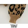 TRAF Women Fashion Leopard Patroon Losse Gebreide Cardigan Sweater Vintage Lantern Mouw Vrouwelijke Bovenkleding Chic Tops 210810