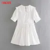 Tangada été femmes blanc volants coton robe col claudine manches courtes dames Mini robe Vestidos 8M07 210609