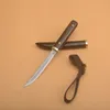 1 st Liten Straight Kniv VG10 Damaskus Stål Drop Point Blade Ebony + Rostfritt stål Head Handle Outdoor EDC Keychain Knives