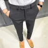 Wysokiej Jakości Formalny Biznes Dress Spodnie Męskie Dorywczo Slim Fit Office Social Garnitur Spodnie Streetwear Spodnie Ślubne Szary Czarny 210527
