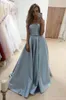 Sexy bleu clair robes de soirée sans bretelles arc ceinture tache modeste robe 2021 simples longues robes de bal robes formelles Vestidos De Festa