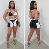 2 Stuk Set Sexy Mode Dames Contrast Kleur Halter BH Hoge Taille Korte Broek Casual Party Club Streetwear Spring 210604