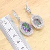 Geometric Rainbow Semi-precious Silver Color Jewelry Sets for Women Gift Earrings Necklace Pendant Ring H1022